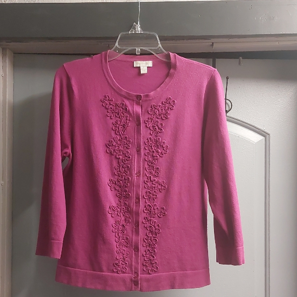 Charter Club Magenta Cardigan with Floral Accents
